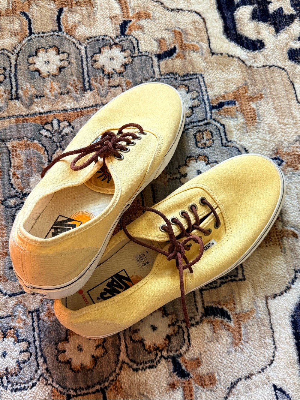 Vans Yellow Canvas Low-Top Sneakers with Brown Laces